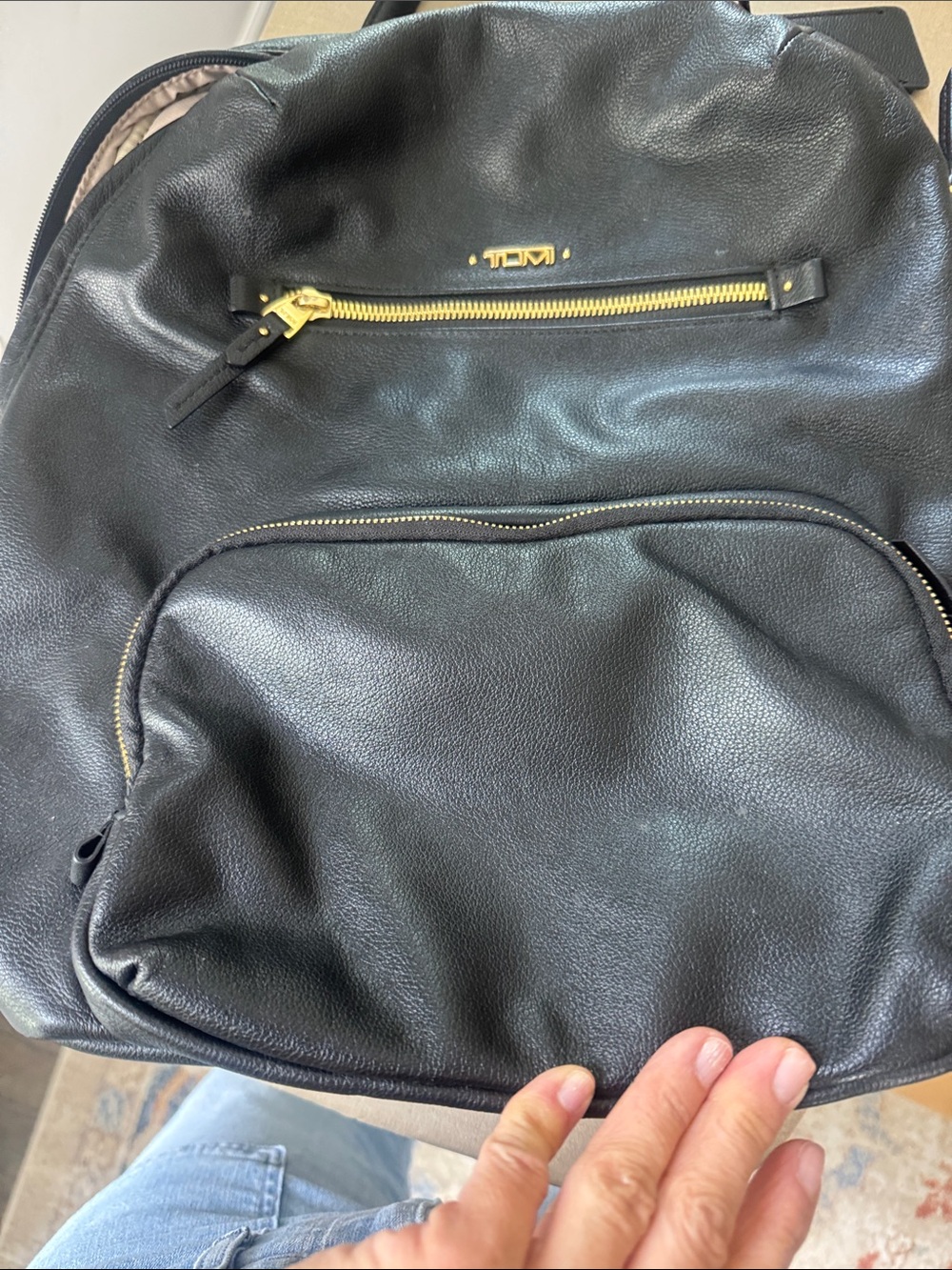 Tumi Black Leather Backpack with Gold-Tone Accents - Picture 6 of 6